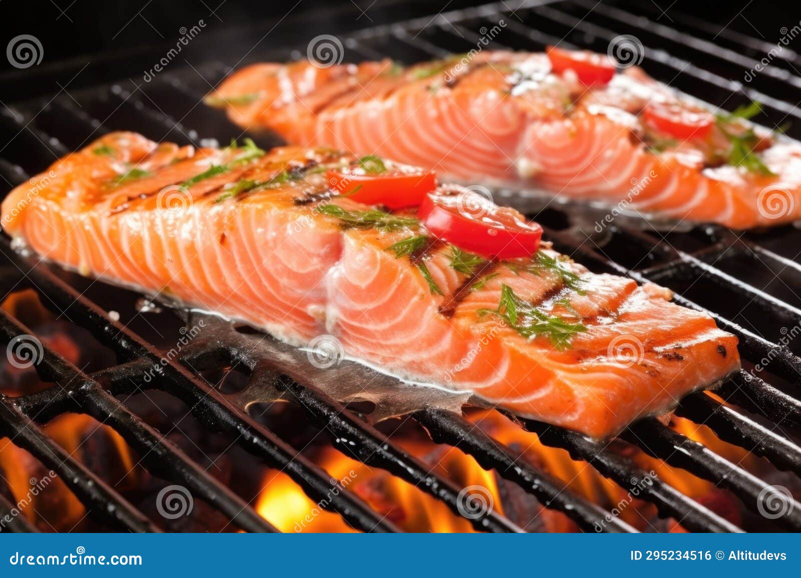 Salmon Steak on Grill with Basting Sauce Stock Photo Image of grill