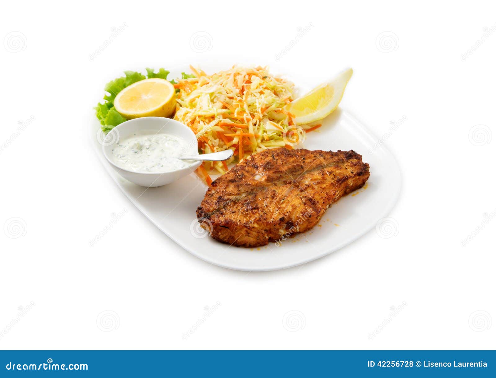 The Salmon Steak with a Side Dish of Salad Stock Photo Image of salmon, meal 42256728