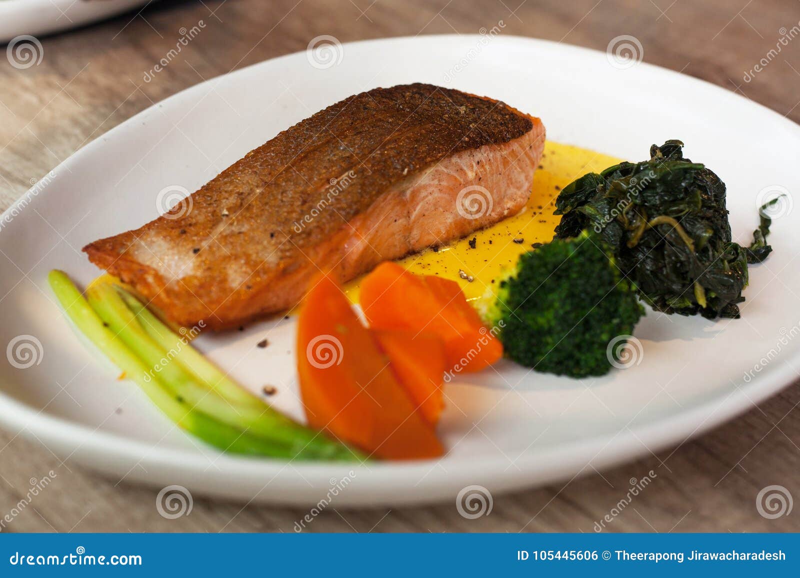 Salmon Steak with Side Dish Stock Photo Image of dinner, dining 105445606