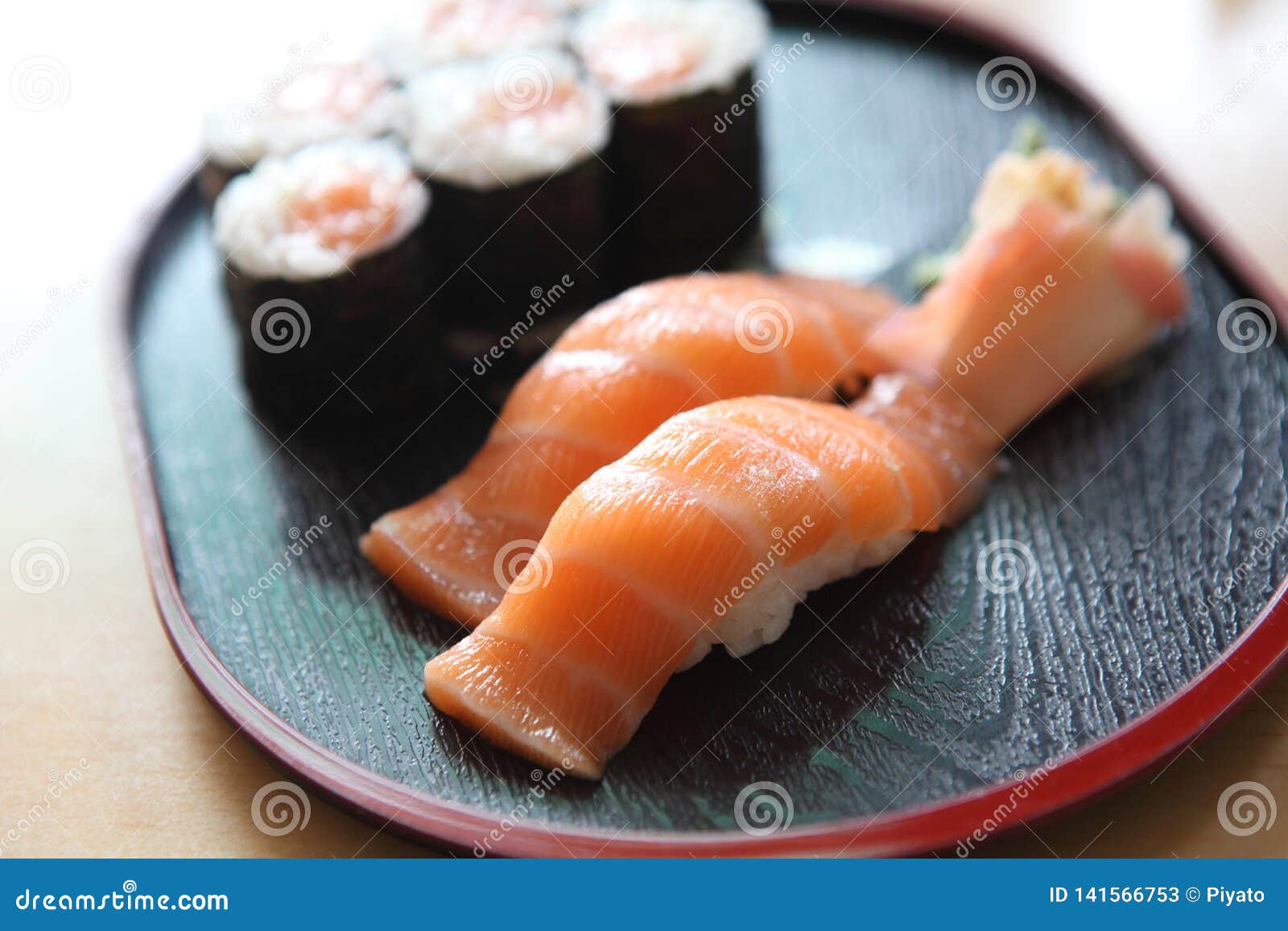 Salmon Sushi, Japanese Food Stock Image Image of gourmet, chopsticks 141566753