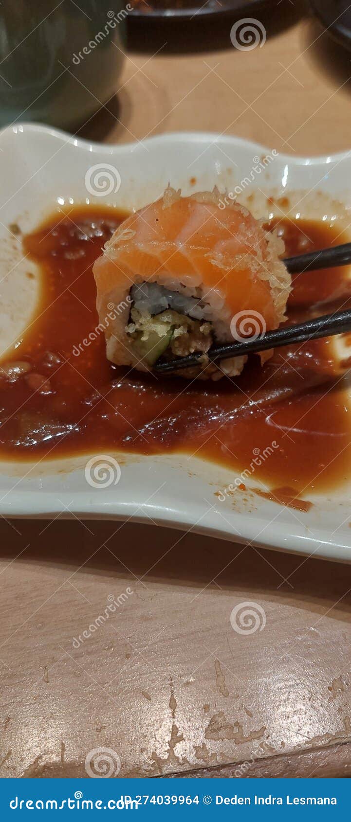 Salmon Sushi Dipped in Soy Sauce Stock Photo Image of curry, meal