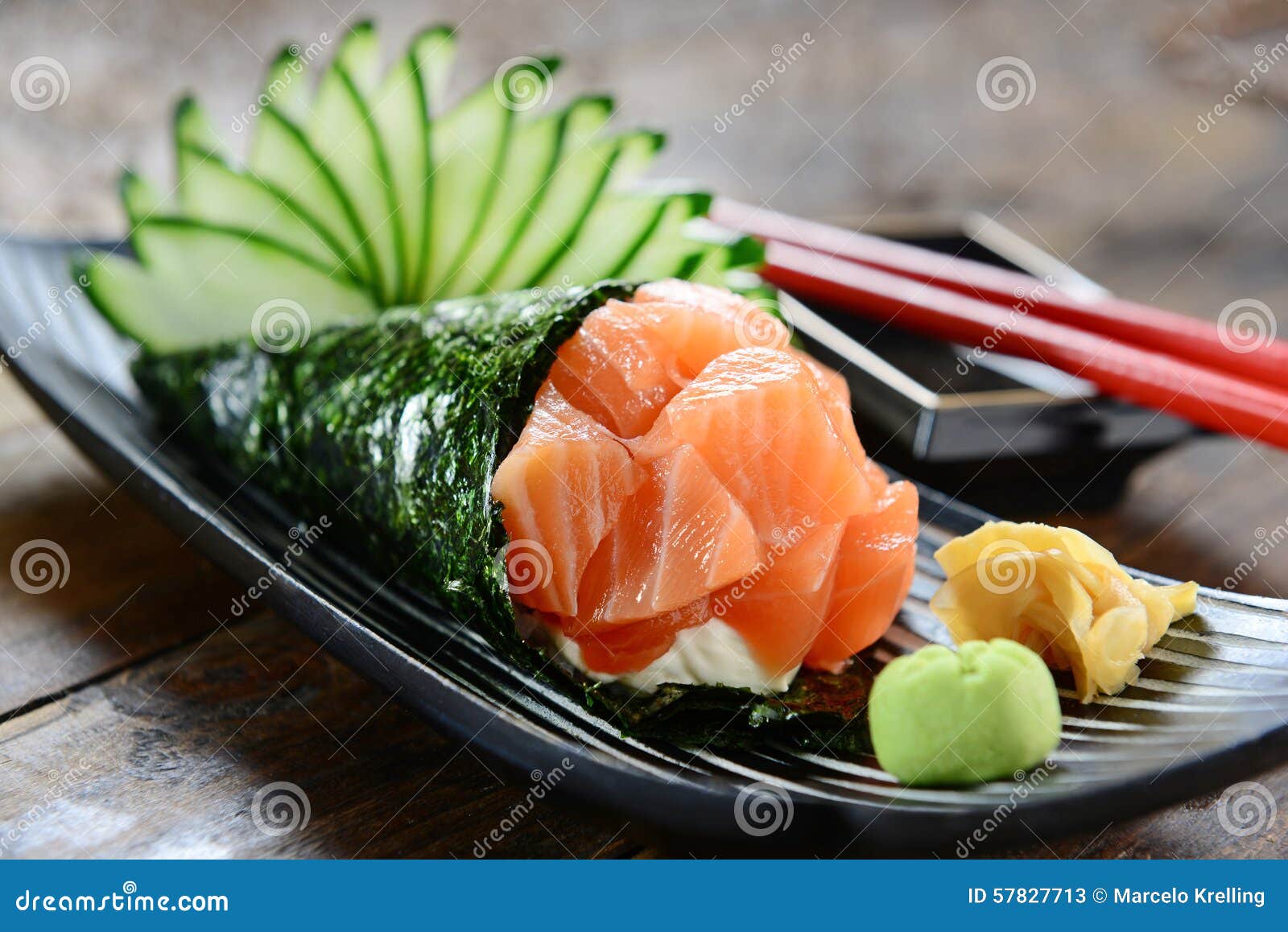 Salmon temaki stock image. Image of japan, sushi, fish 57827713
