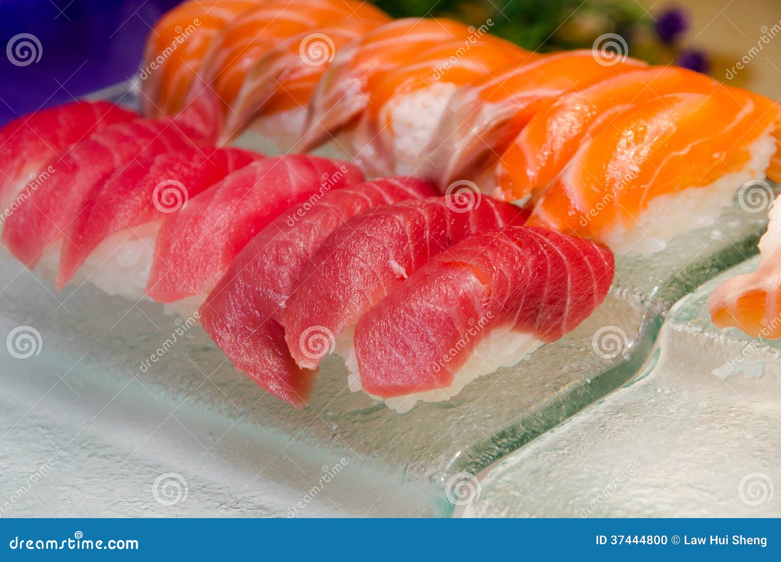 Salmon and Tuna Sushi stock photo. Image of fresh, oriental 37444800