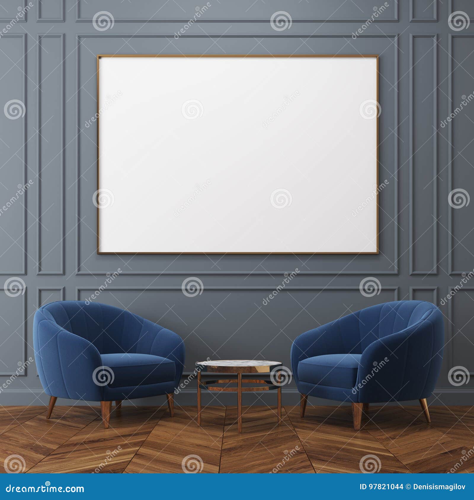 Salon Gris Fauteuils Bleus Affiche Illustration Stock