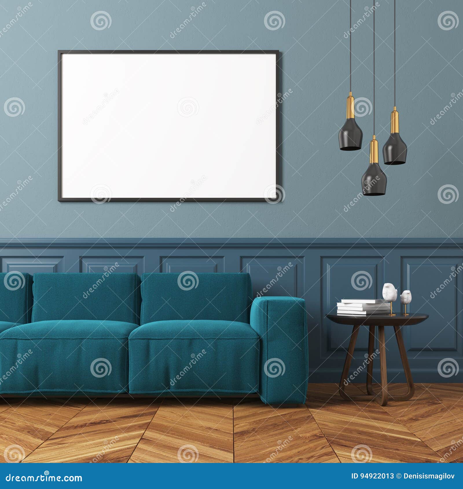 Salon Gris Sofa Bleu Illustration Stock Illustration Du