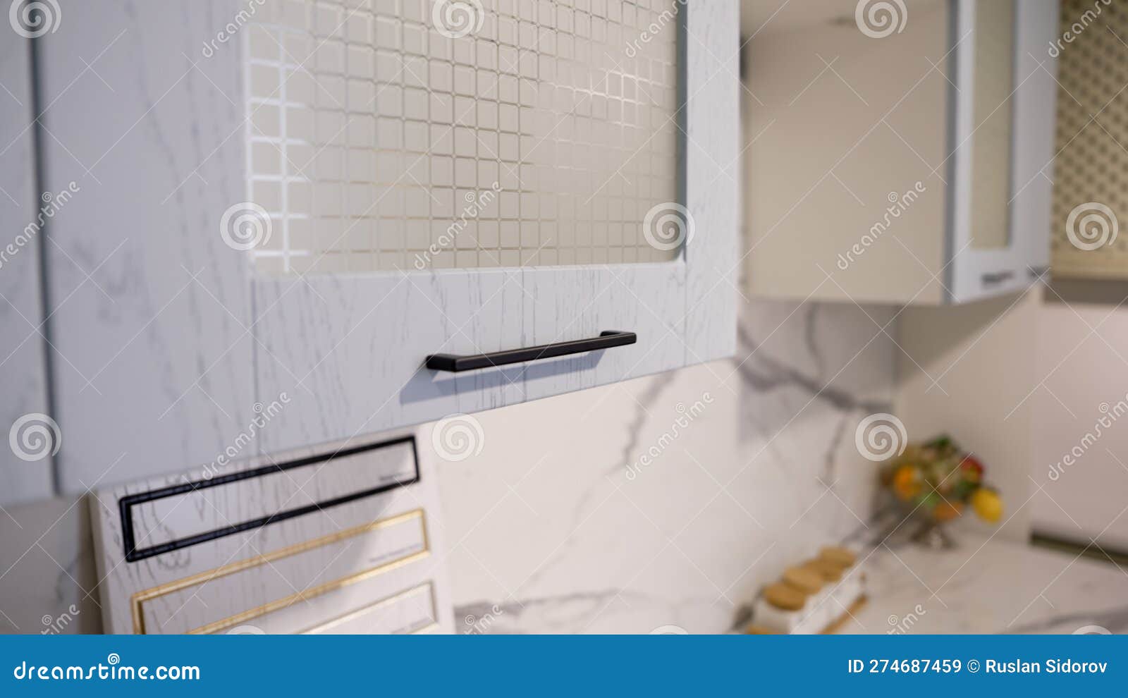 Salon with Kitchen. Modern Kitchen Set, Doors. Handles on Kitchen Stock Image Image
