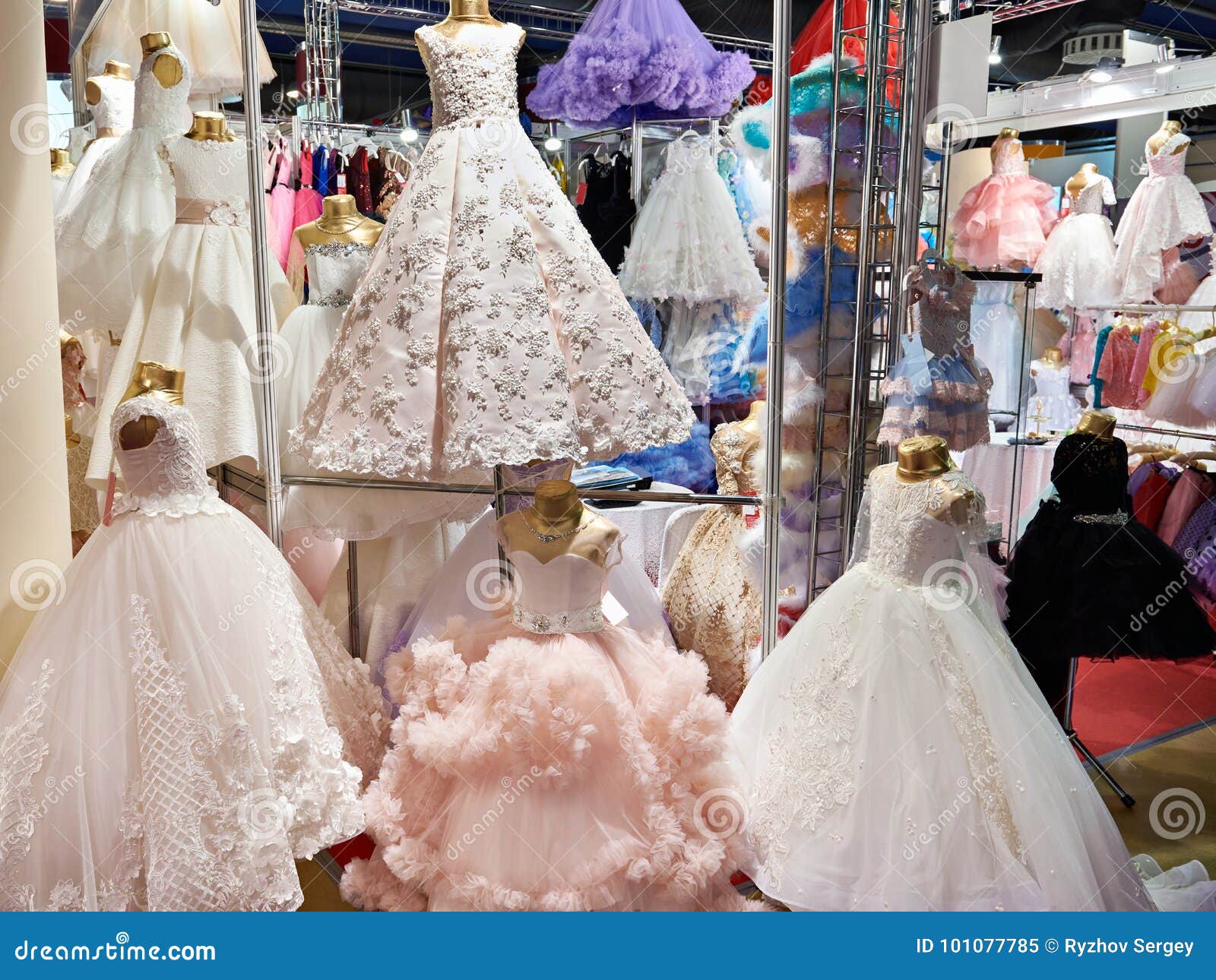 Salon of wedding dresses stock image. Image of sale - 101077785