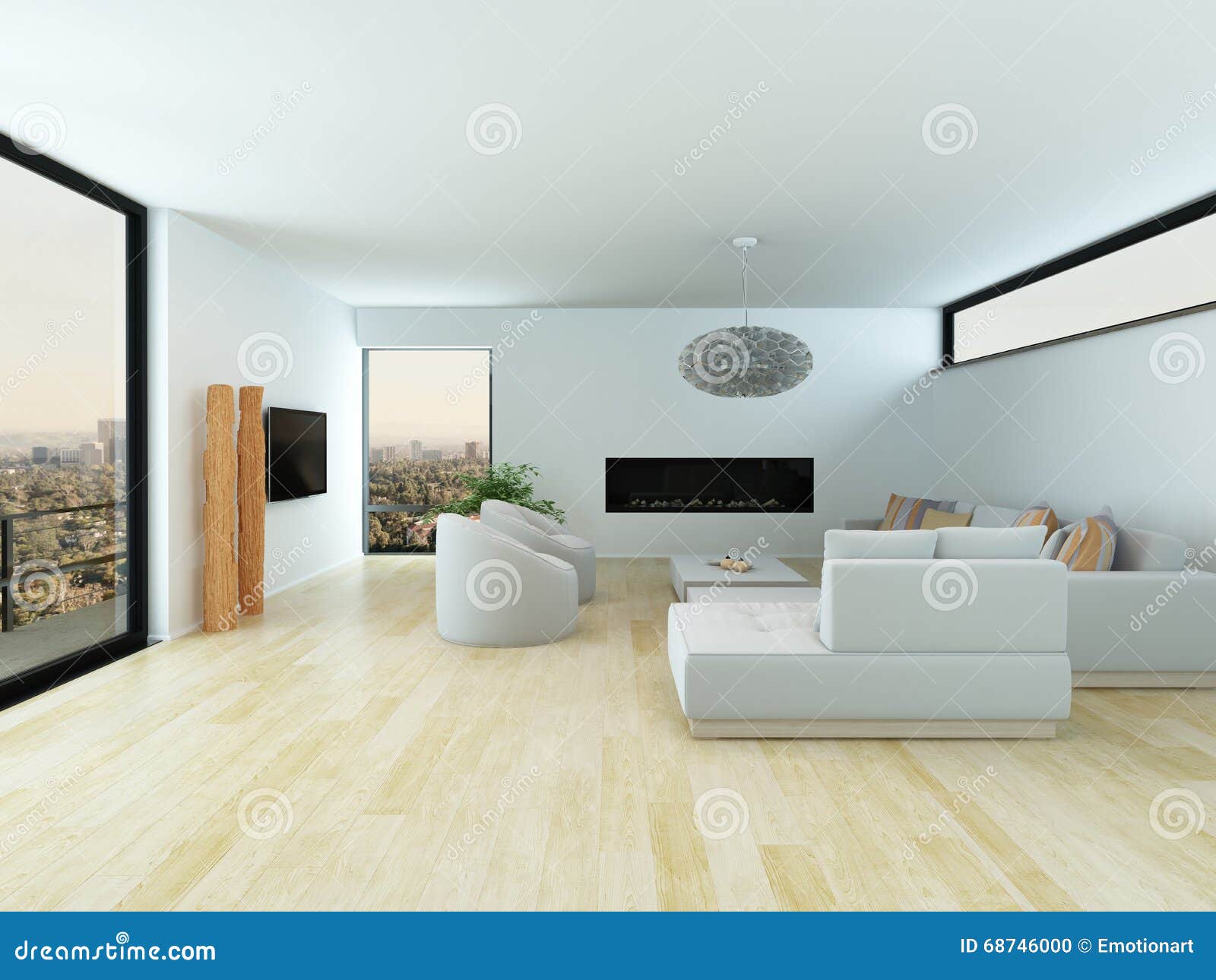 Salone moderno con il pavimento di parquet leggero illustrazione ... Pavimento moderno