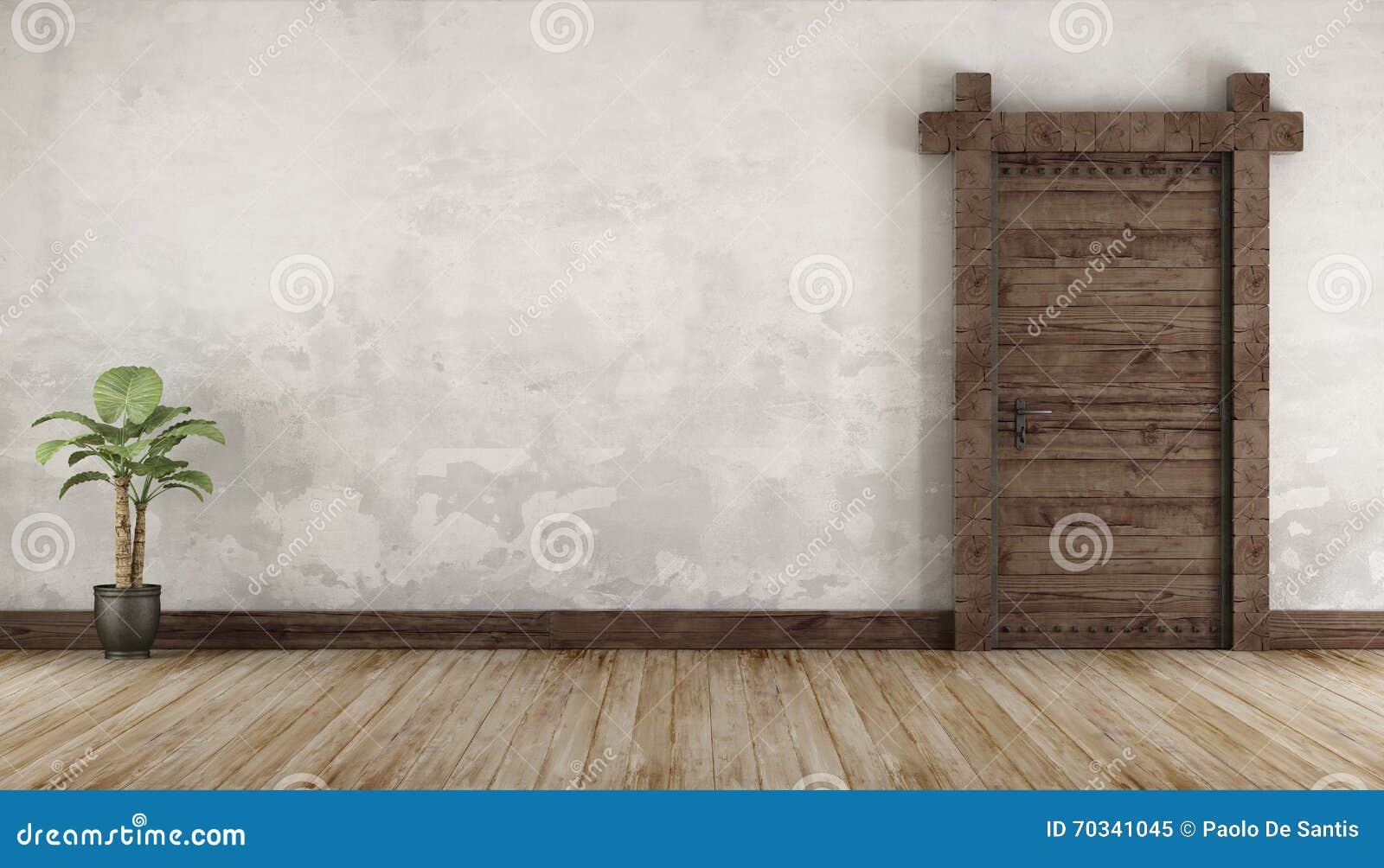 Salone nello stile rustico senza mobilia illustrazione di stock ...