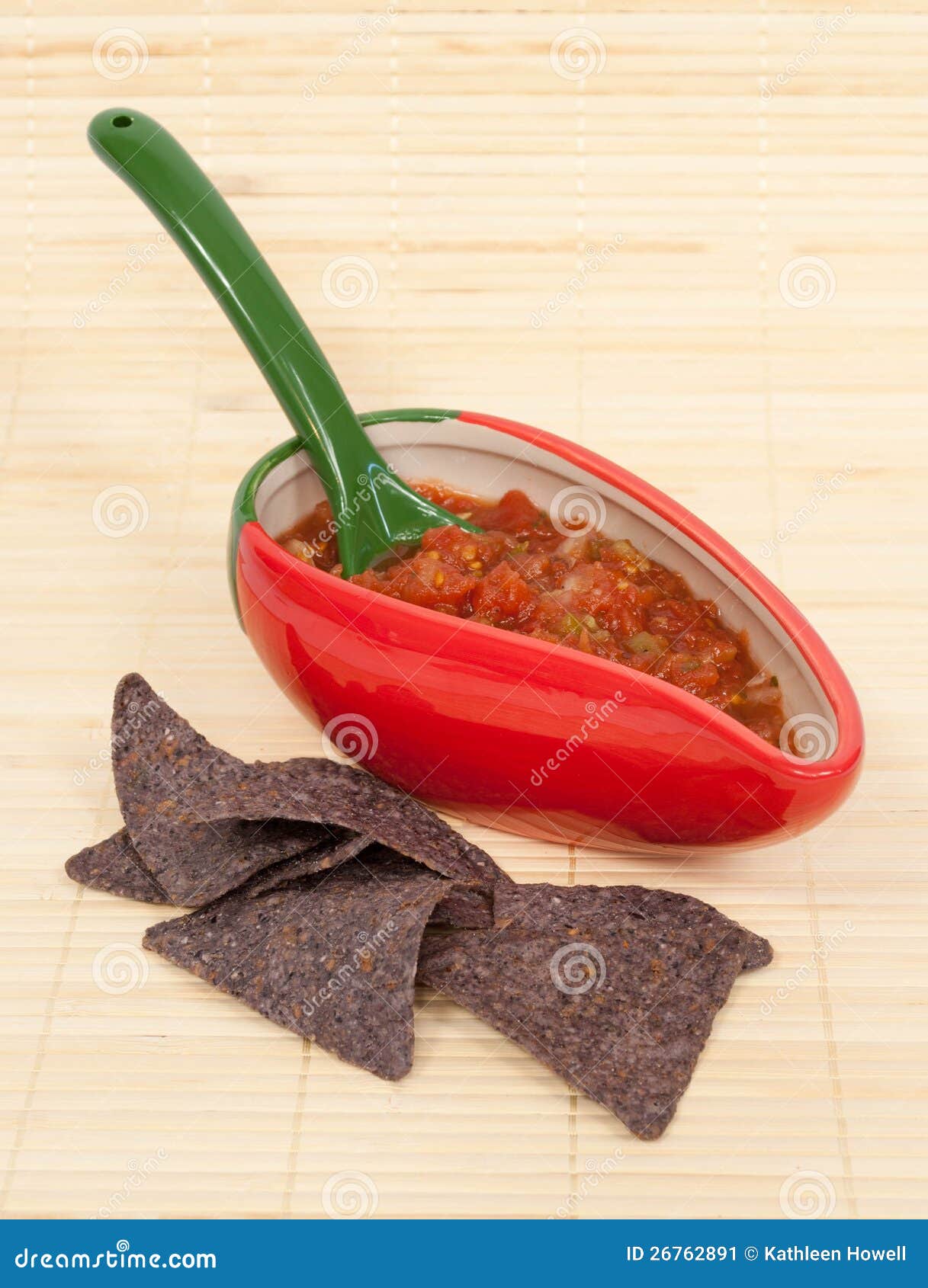 Salsa with Blue Corn Tortilla Chips Stock Image Image of blue, tomato