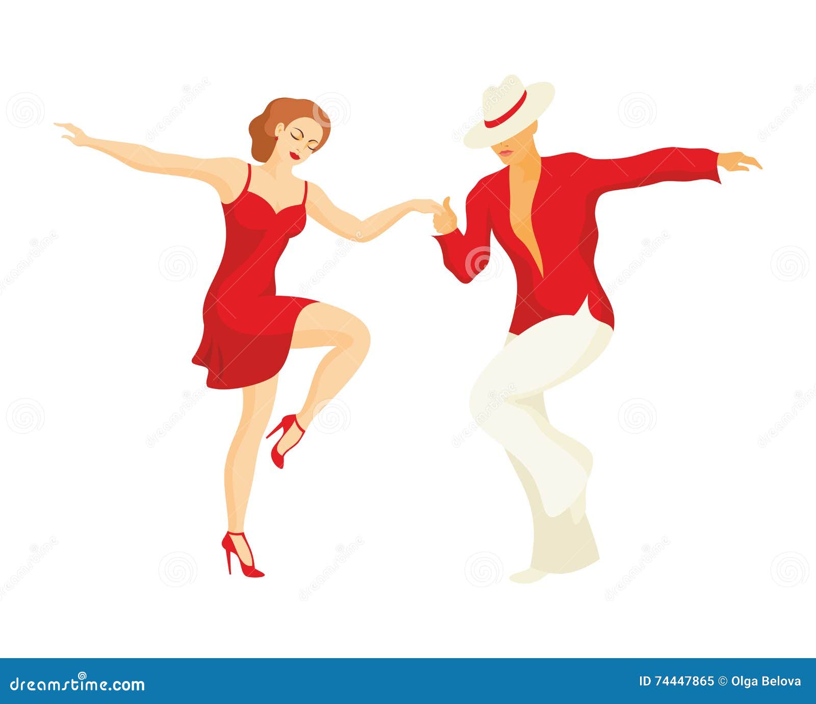 Isolated cute couple dancer characters dancing to salsa music