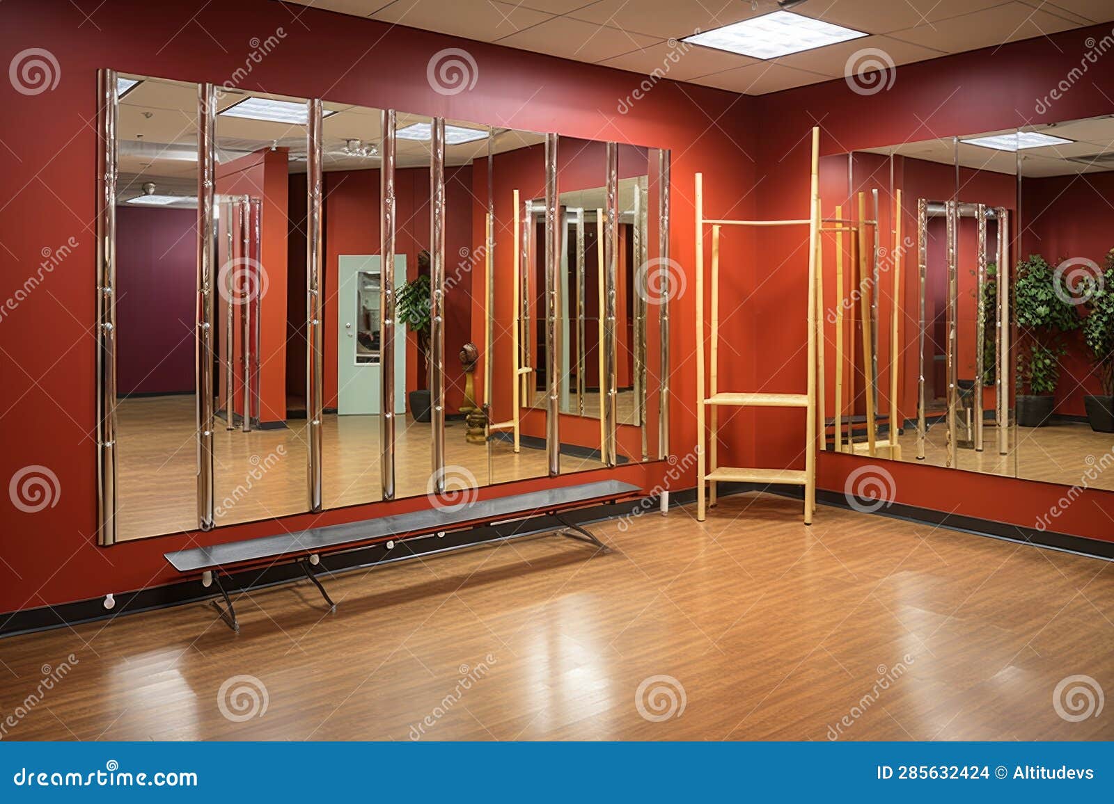 Salsa Dance Studio with Mirrors, Barres, and Decorations Stock Photo