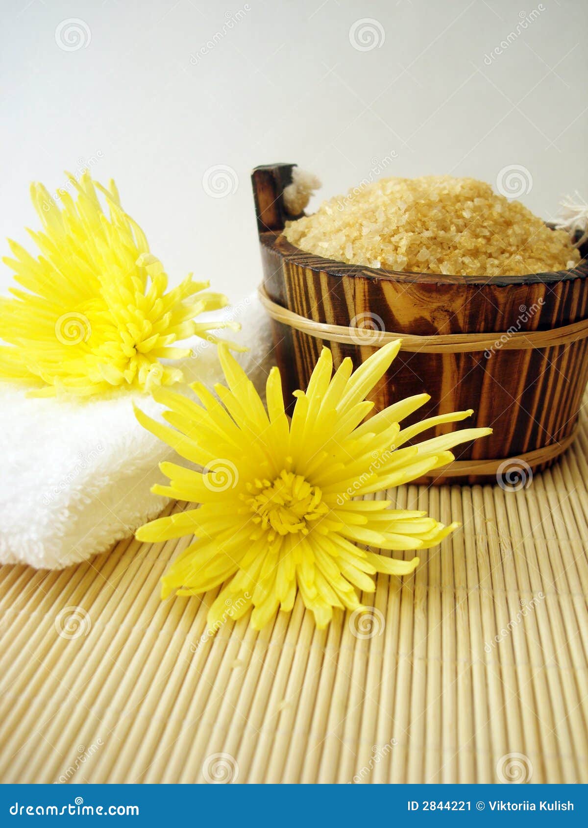 Salt for bath, white towel stock image. Image of container 2844221