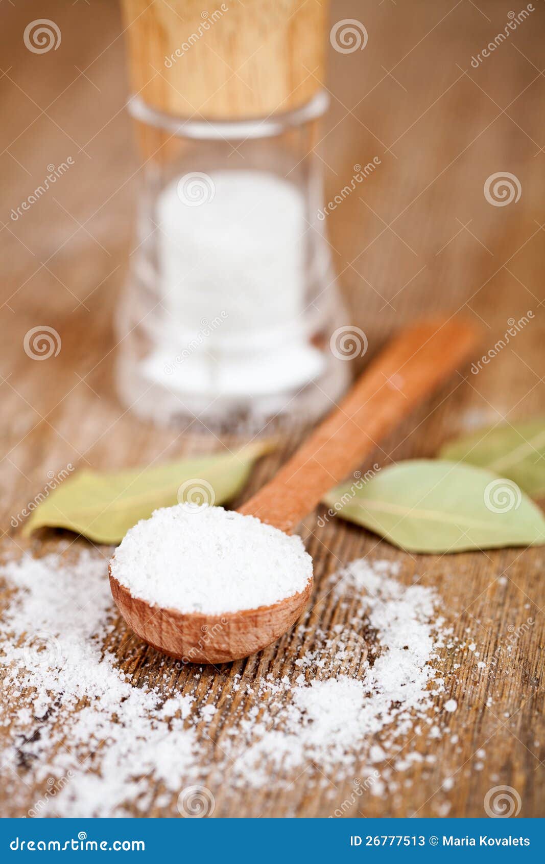Salt and bay leaves stock image. Image of food, green 26777513