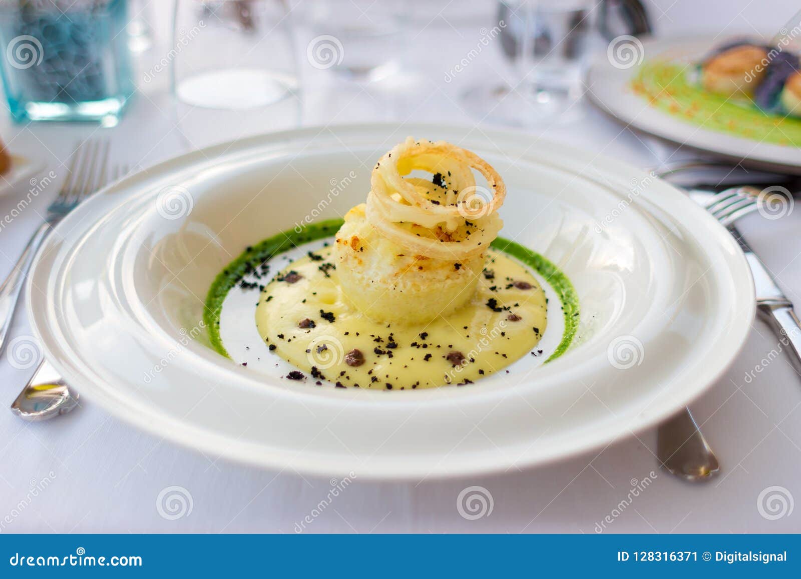 Salt Cod Dish with Decoration, Haute Cuisine Appetizer Stock Image