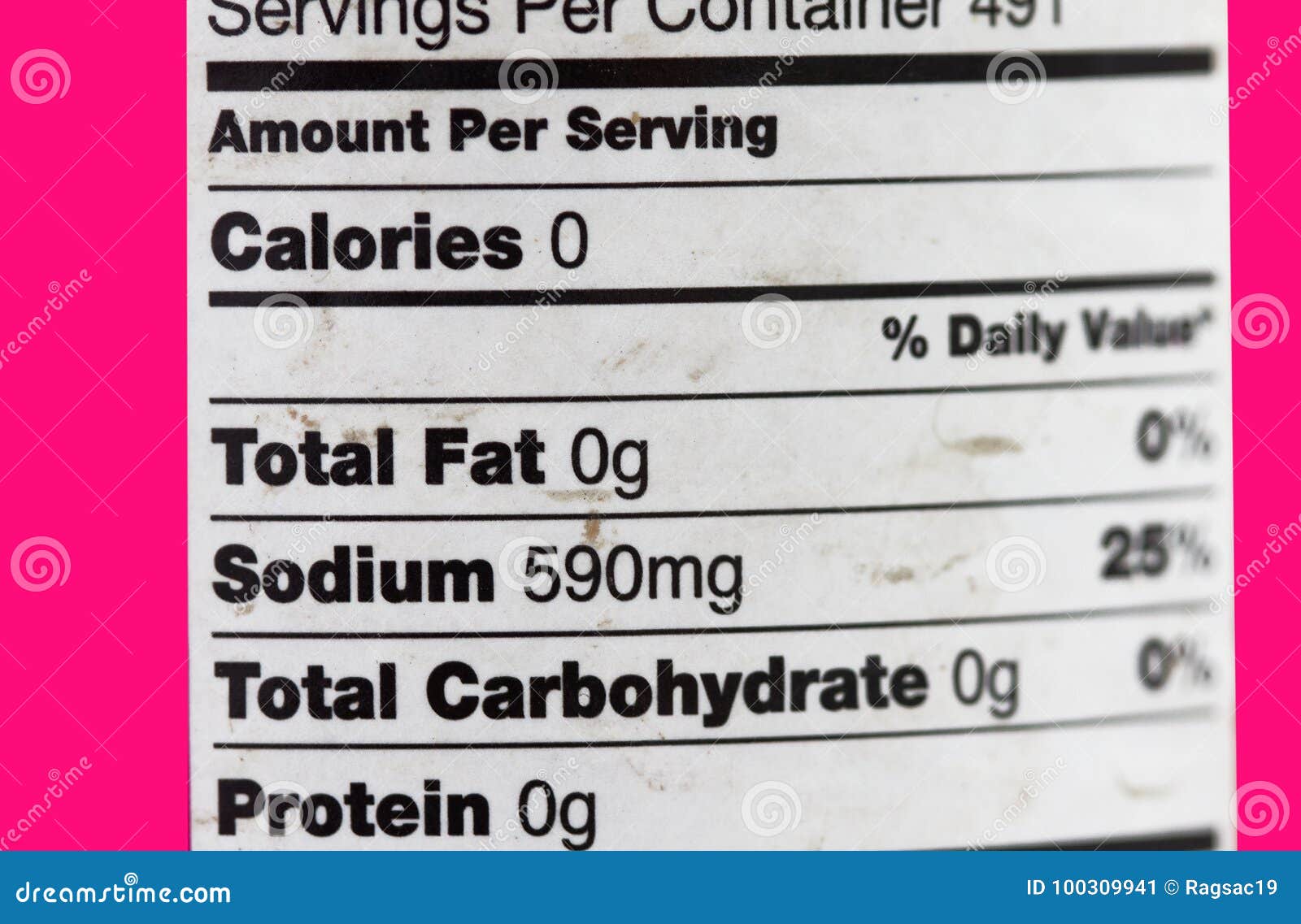 Salt Ingredients and Label Indicating Zero Gram Fat Stock Image Image