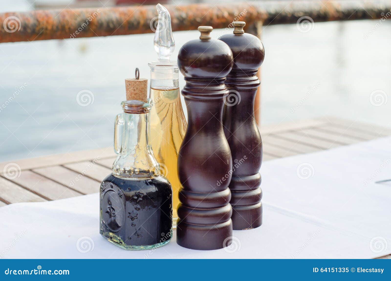 Salt and Pepper Mills on Restoran Table Stock Image Image of glass