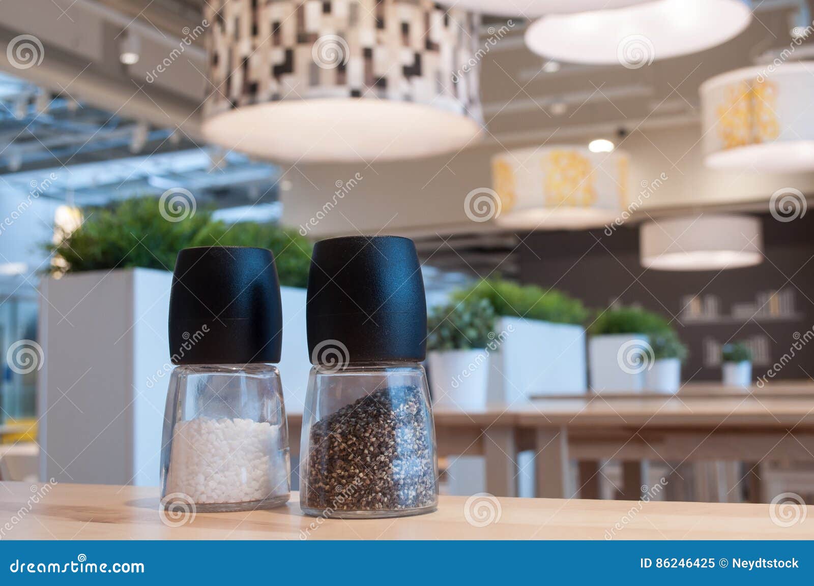 Salt and Pepper in the Restaurant Interior Stock Image Image of