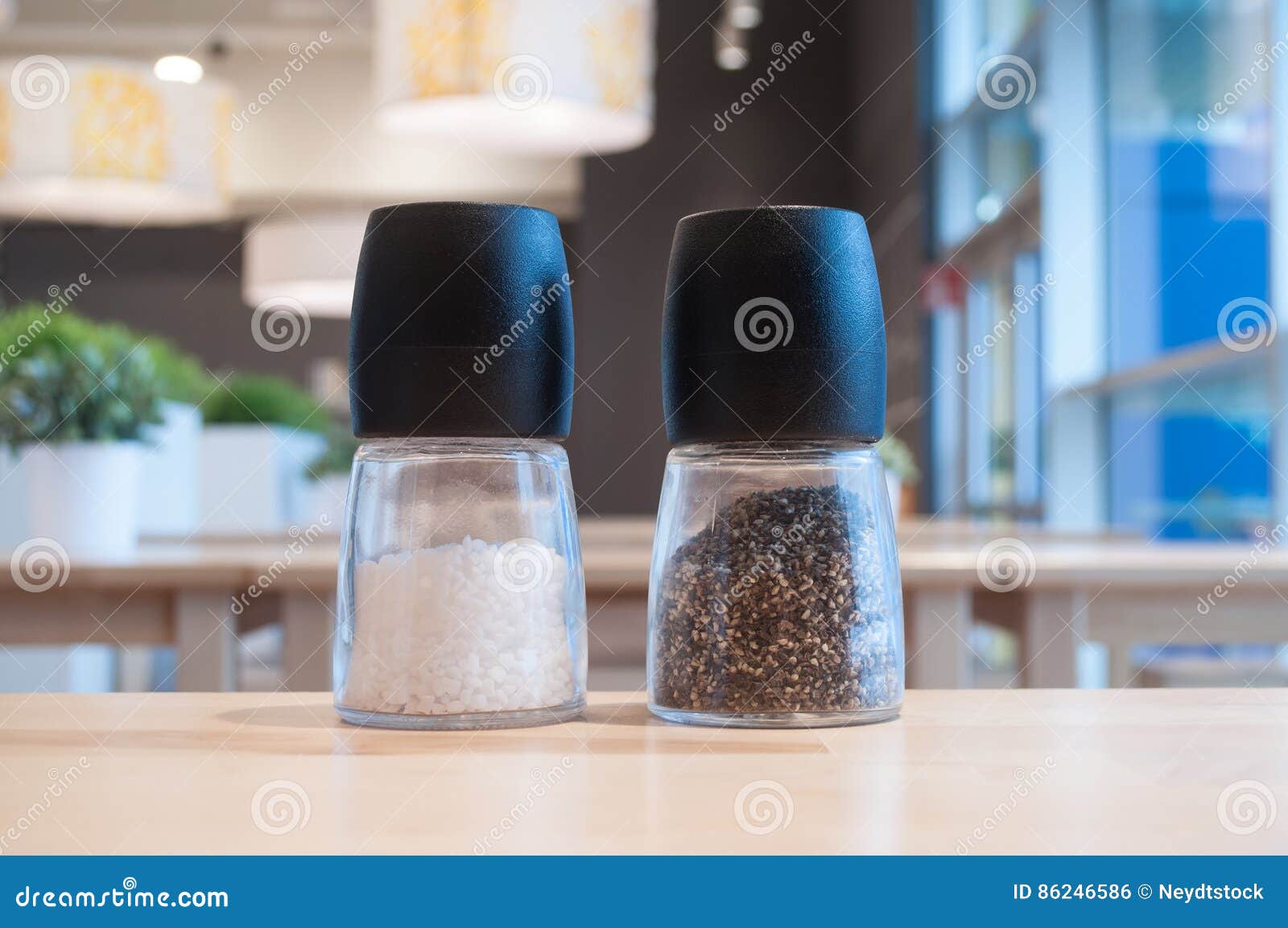 Salt and Pepper in the Restaurant Interior Stock Photo Image of