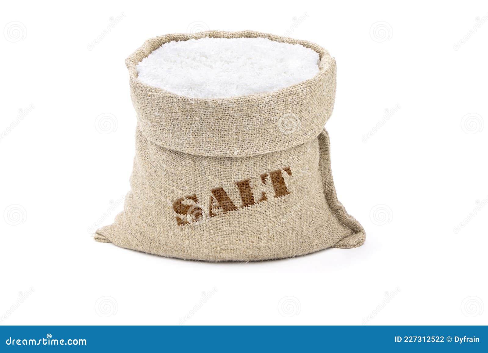 Salt in a Sack Isolated on a White Background. Salt . Salt in a Burlap