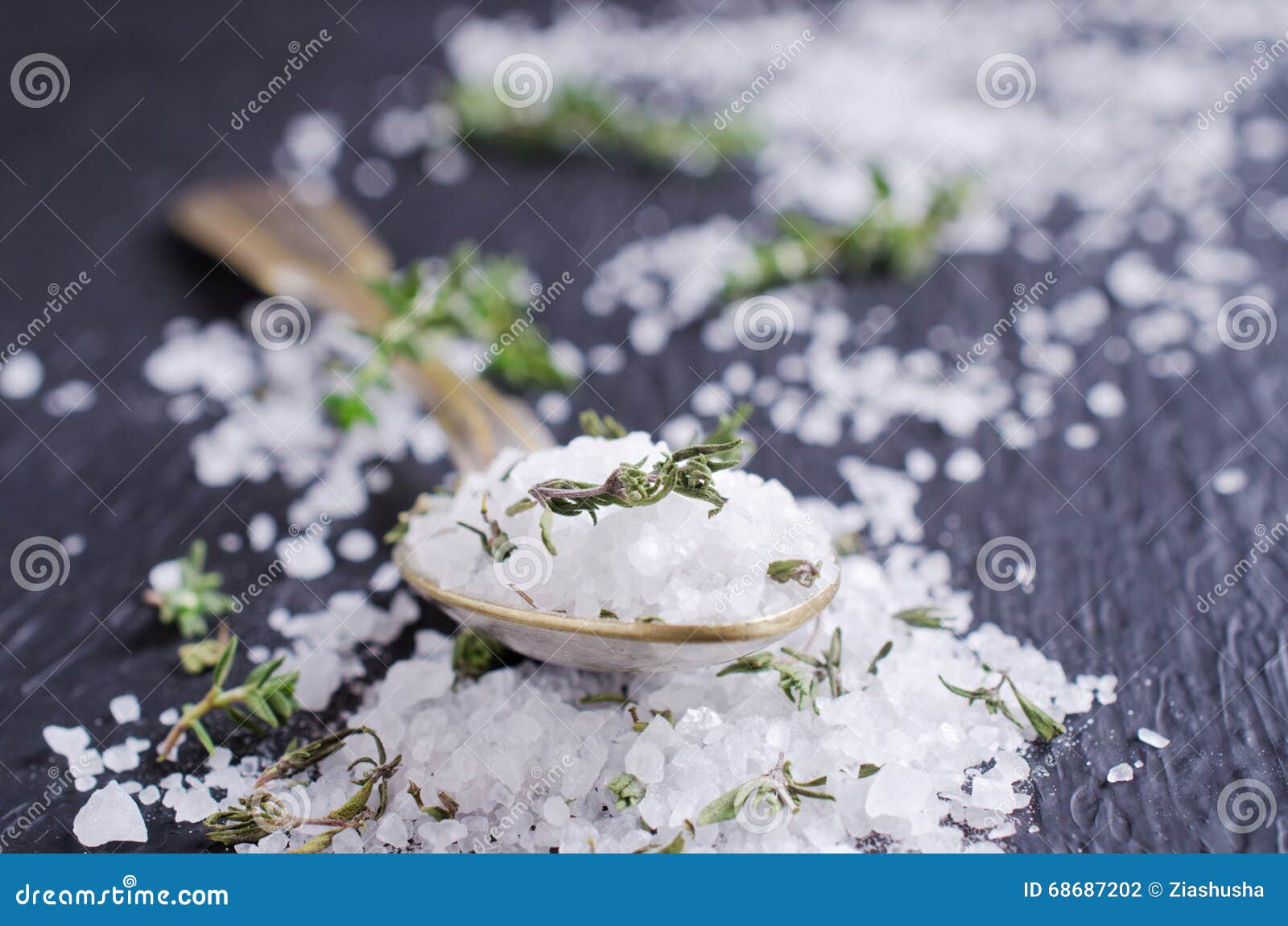 Salt and thyme stock photo. Image of grain, herb, heap 68687202