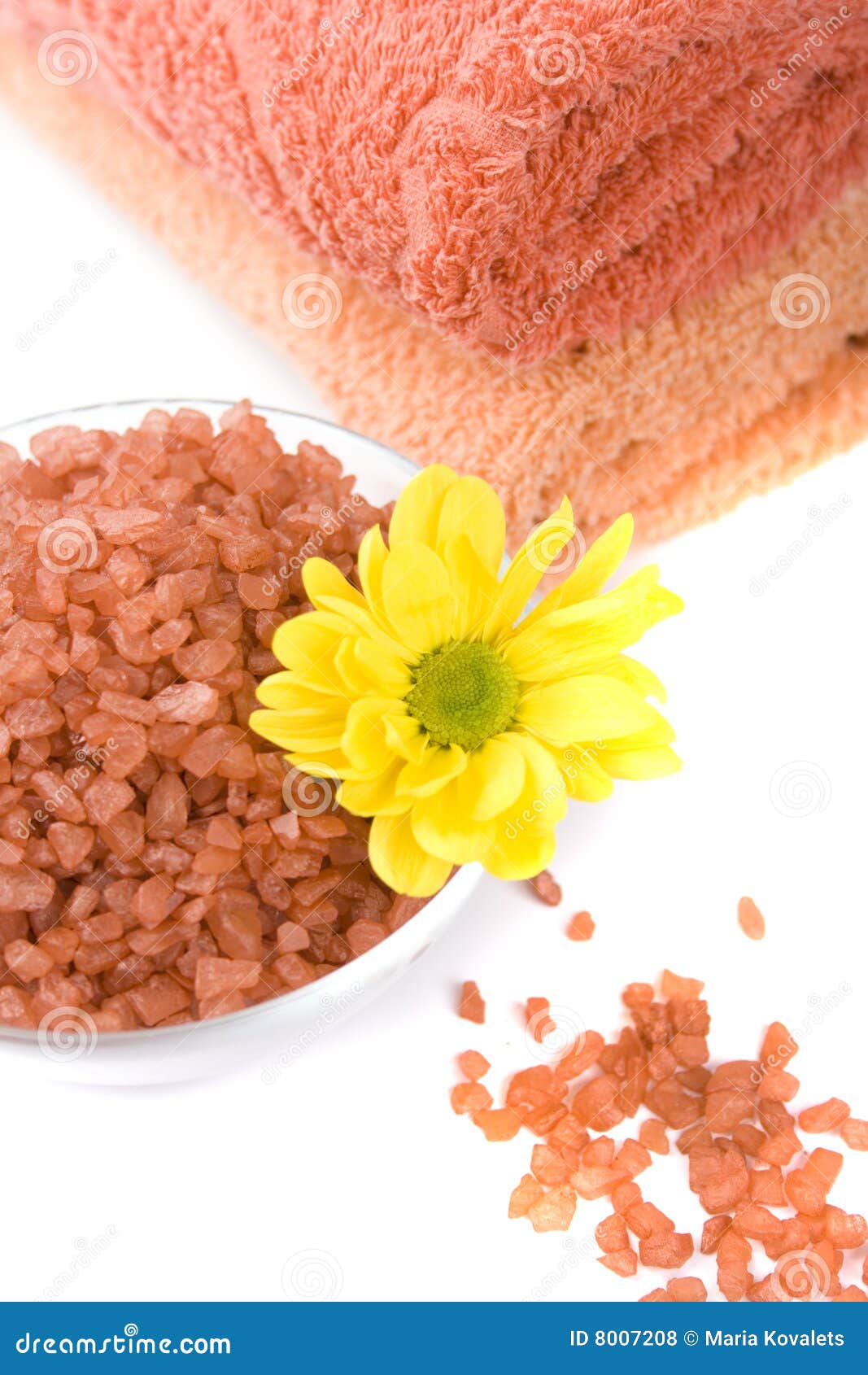 Salt, towels and flower stock photo. Image of aromatherapy 8007208