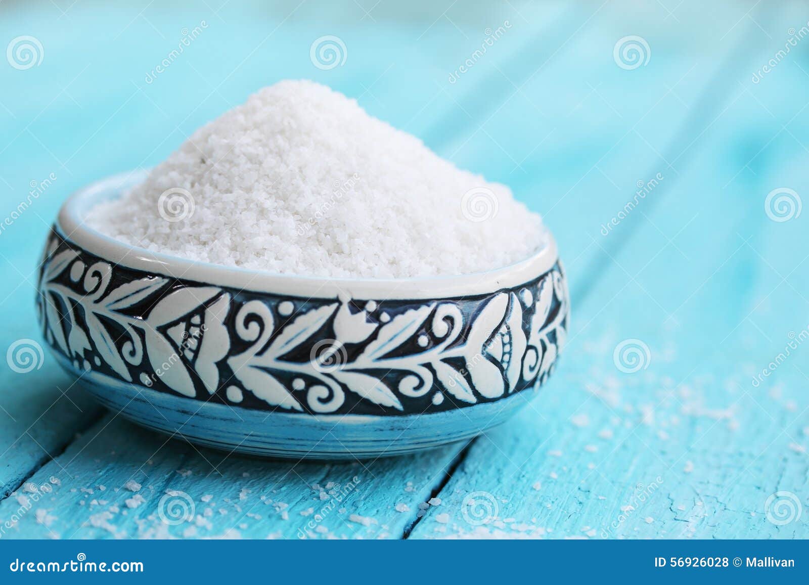 Salt in a turquoise bowl stock photo. Image of nepalese 56926028
