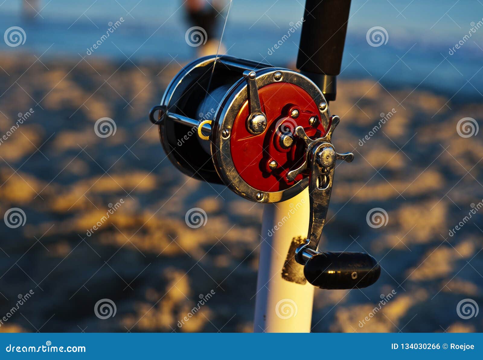 Salt Water Fishing Rig on the Beach Stock Photo - Image of good