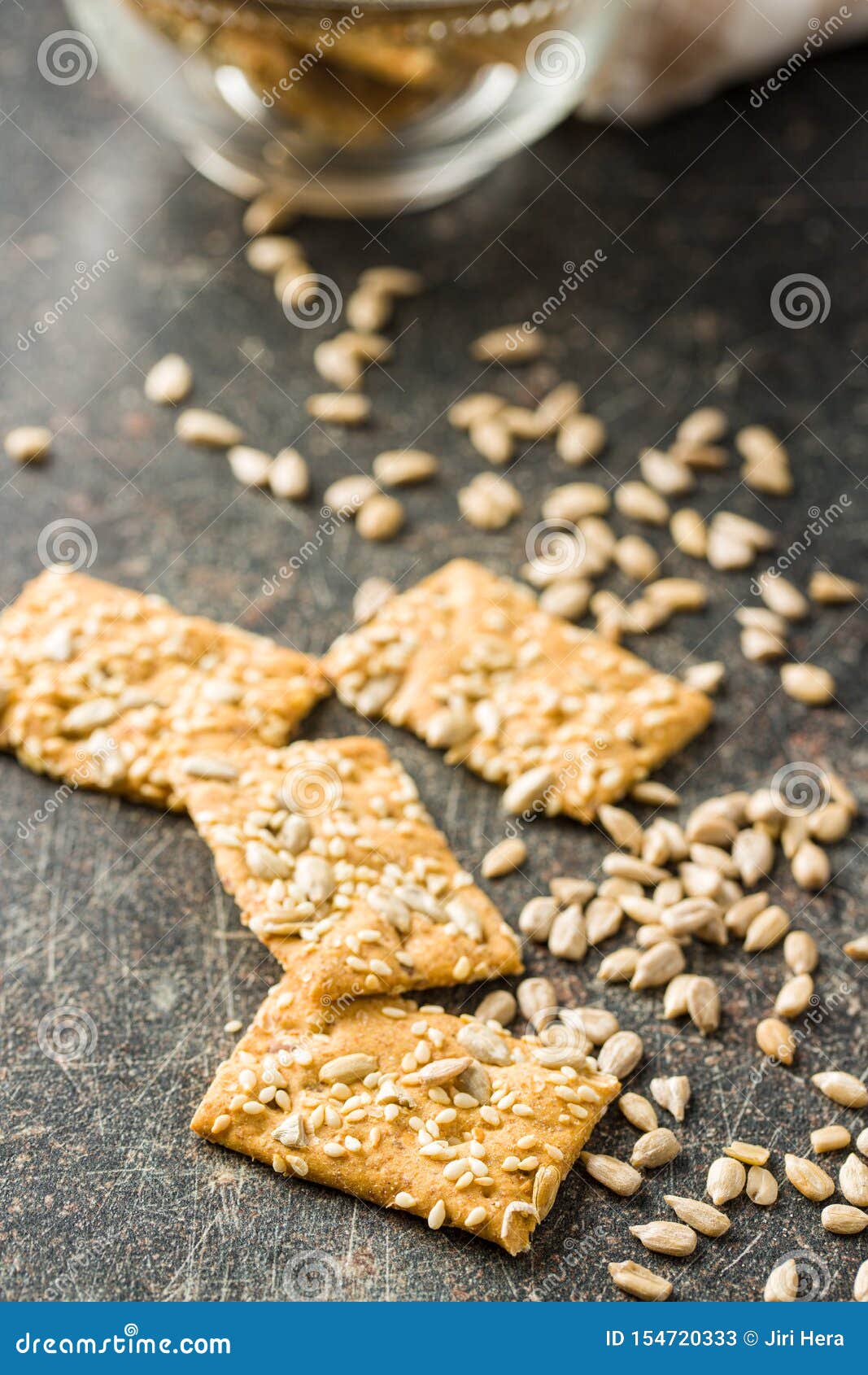 Salted Crispy Crackers with Sesame and Sunflower Seeds Stock Image