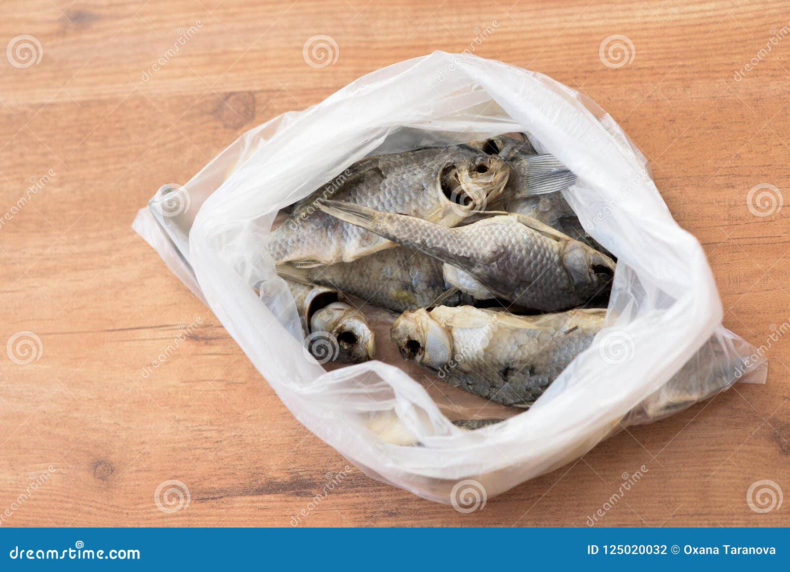 Salted Dried Fish is in the Package. the View from the Top Stock Photo