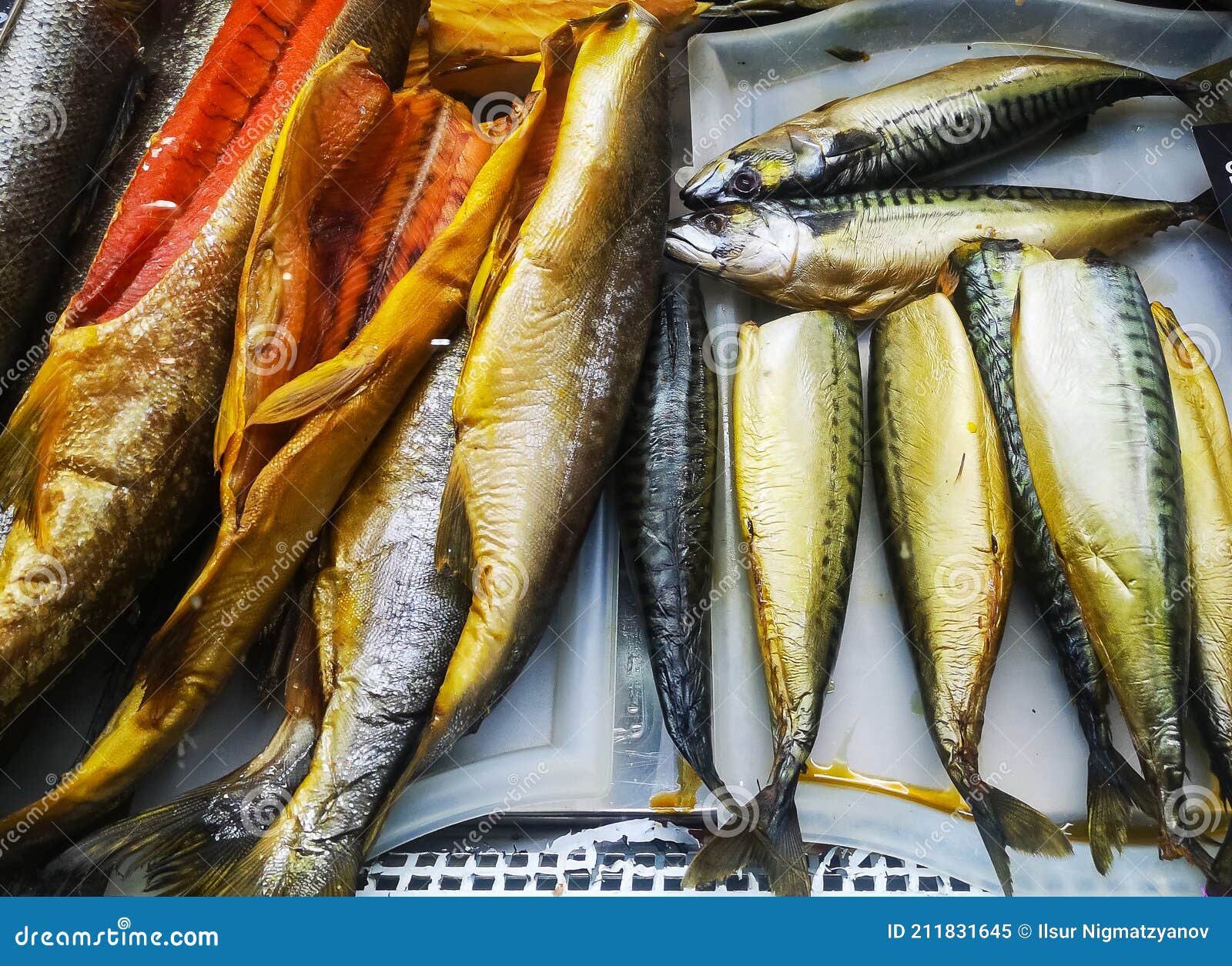 Salted Frozen Fish Sold in the Refrigerator of the Hypermarket Stock