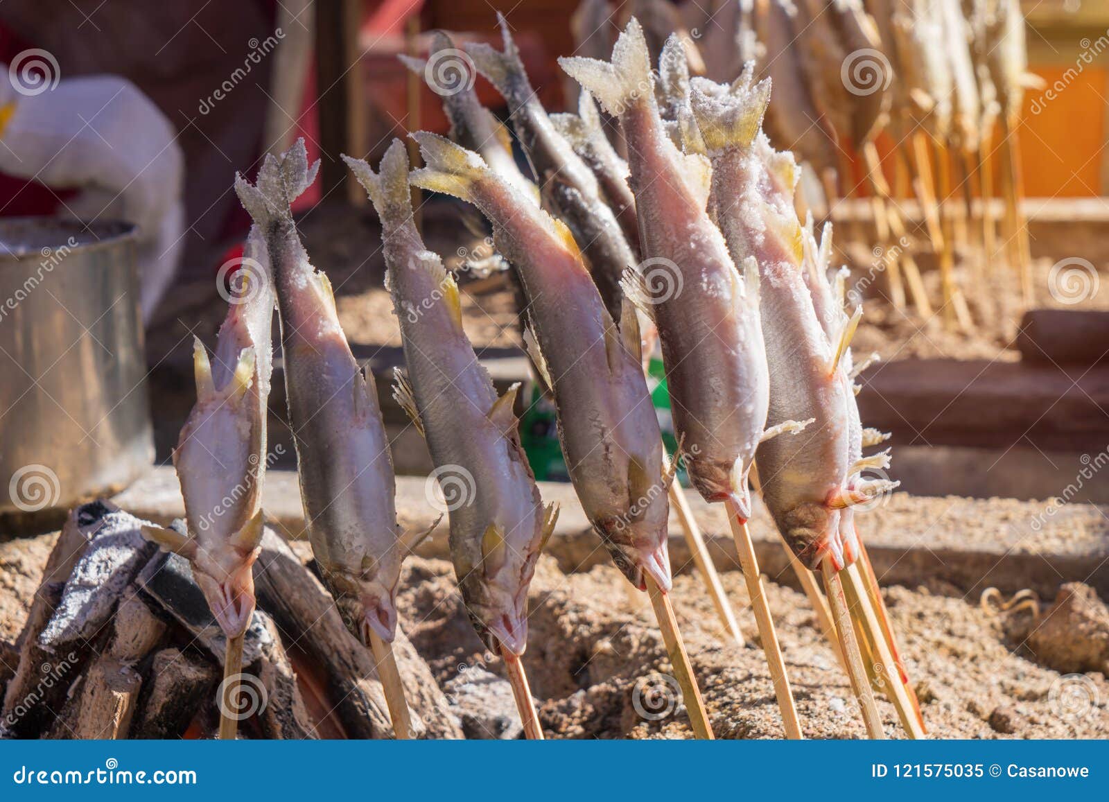 Salted Grilled Fish on the Grill in Market Stock Image Image of diet