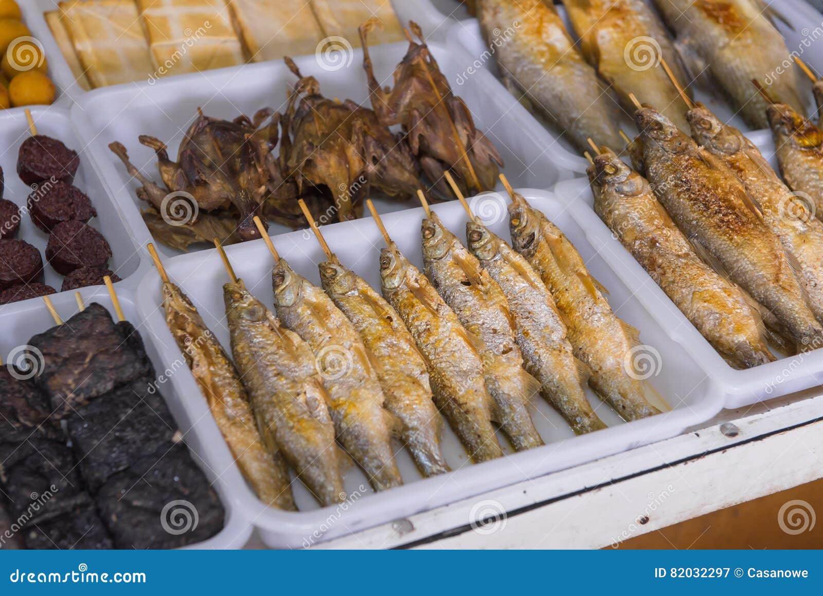 Salted Grilled Fish on the Grill in Market Stock Image Image of