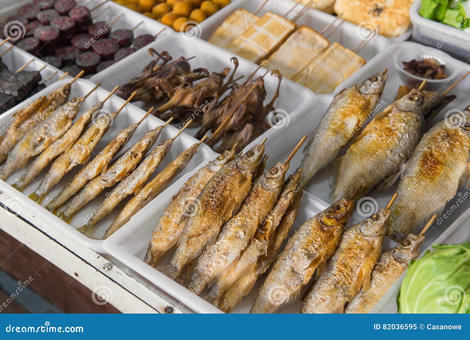 Salted Grilled Fish on the Grill in Market Stock Image Image of
