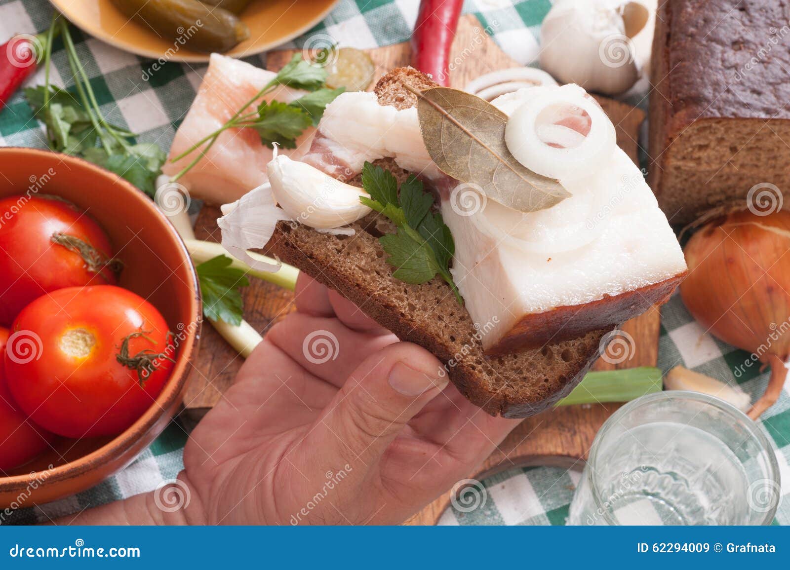 Salted Lard with Bread and Onion Stock Image Image of spices, fresh