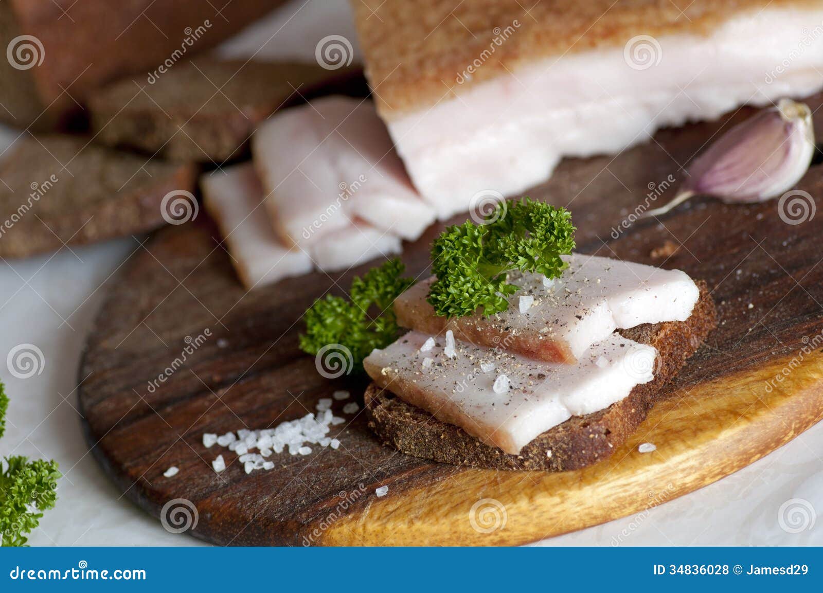 salted pork lard (salo) on rye bread