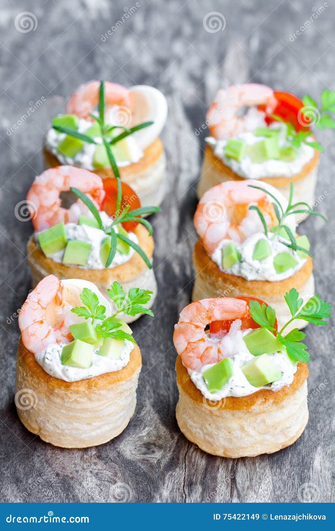 Salted Puff Pastry Stuffed with Cream Cheese and Prawns Stock Image