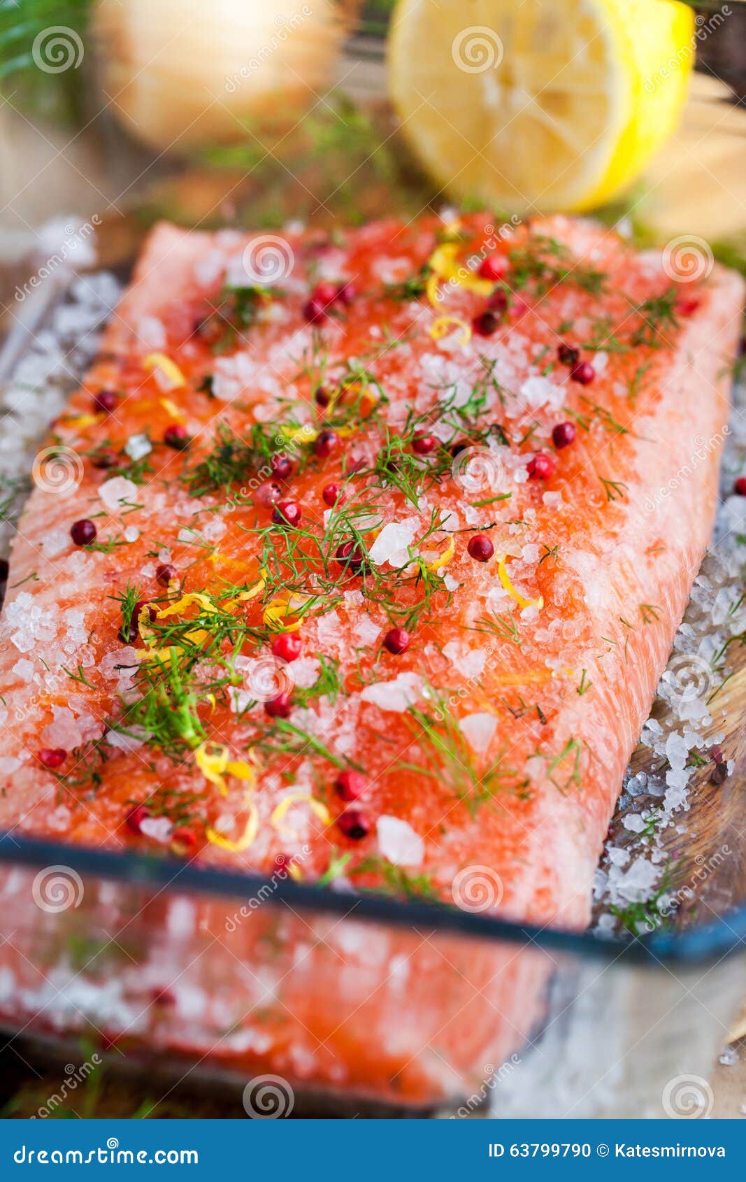Salted Salmon Fillet in the Bowl Stock Photo Image of pepper, food 63799790