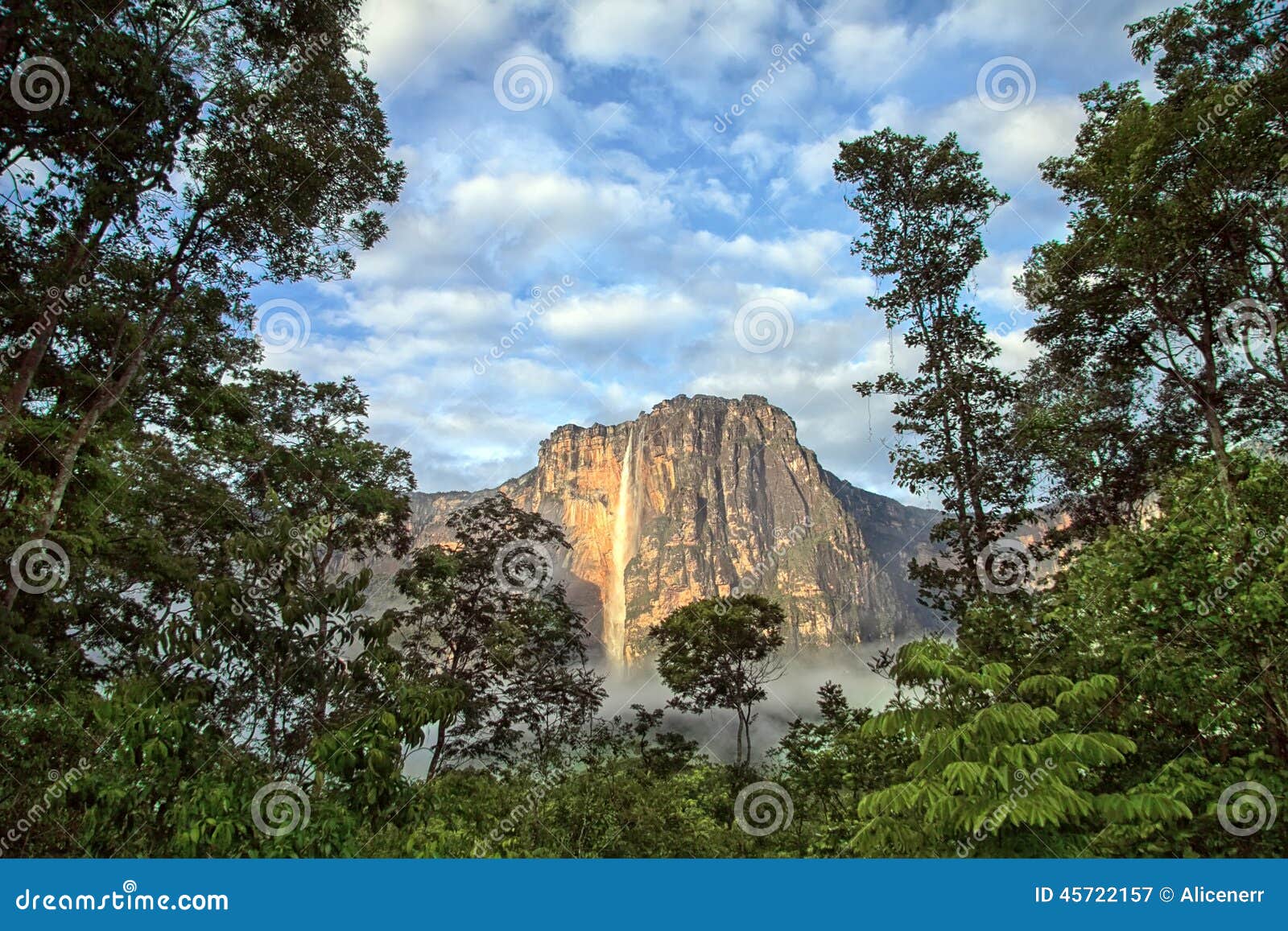 salto angel falls in the soft light on early morning