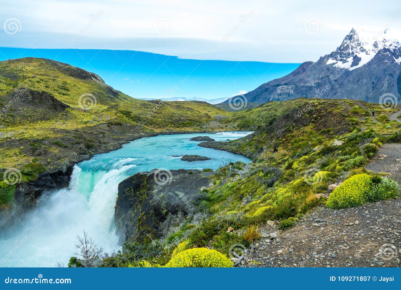 salto grande waterfall in national park torres del paine, patagonia chile, south america