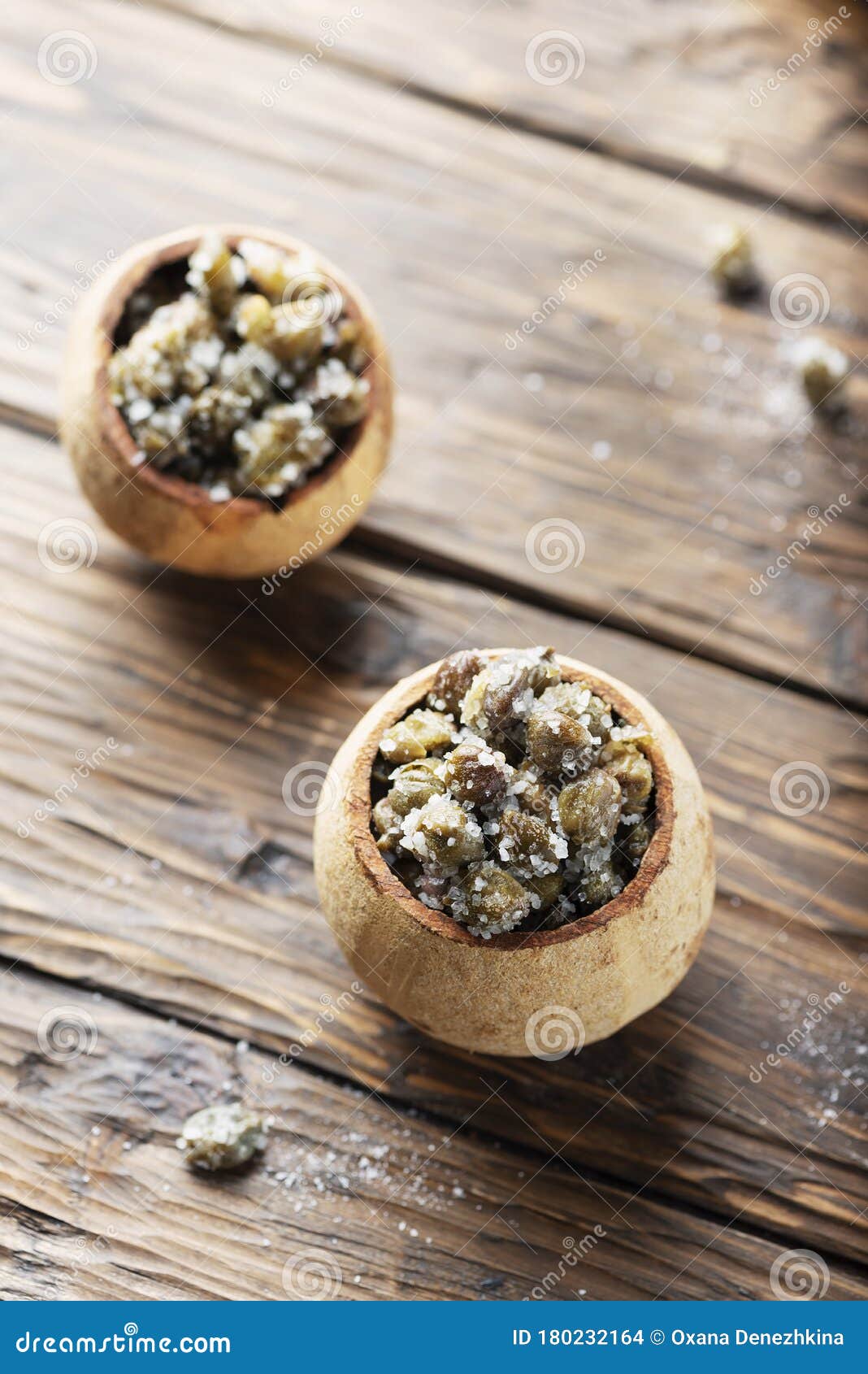 Salty Capers in the Woodeb Bowl Stock Photo Image of condiment