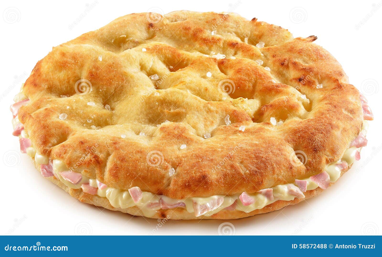 Salty Flatbread Stuffed with Ham and Melted Cheese Stock Photo Image