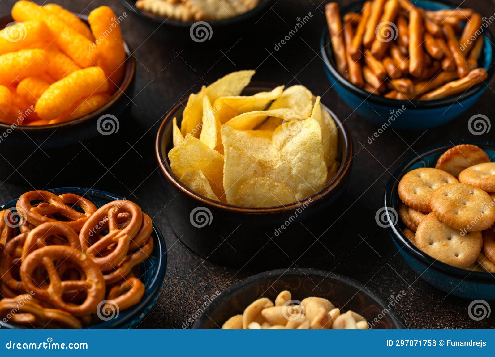 Salty Snacks Crackers, Potato Chips, Pretzel, Peanuts, Corn Puffs