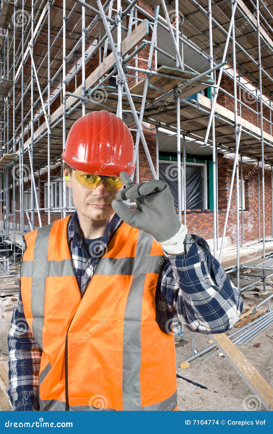 Saluting Construction Worker Stock Photo - Image of exterior, material ...