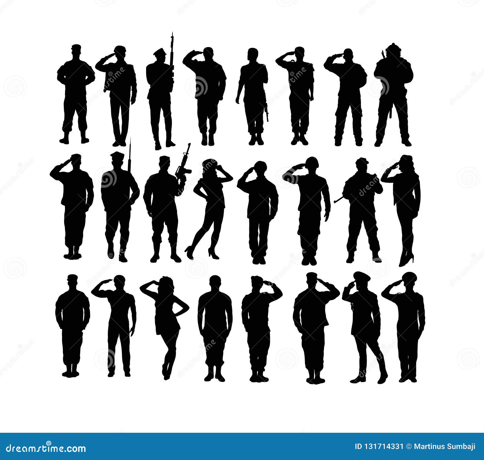 saluting soldier and army force silhouettes