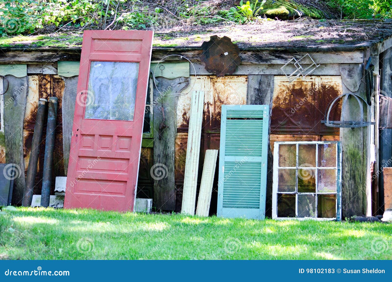Salvage Yard with Old Doors and Windows Stock Image - Image of glass, money: 98102183
