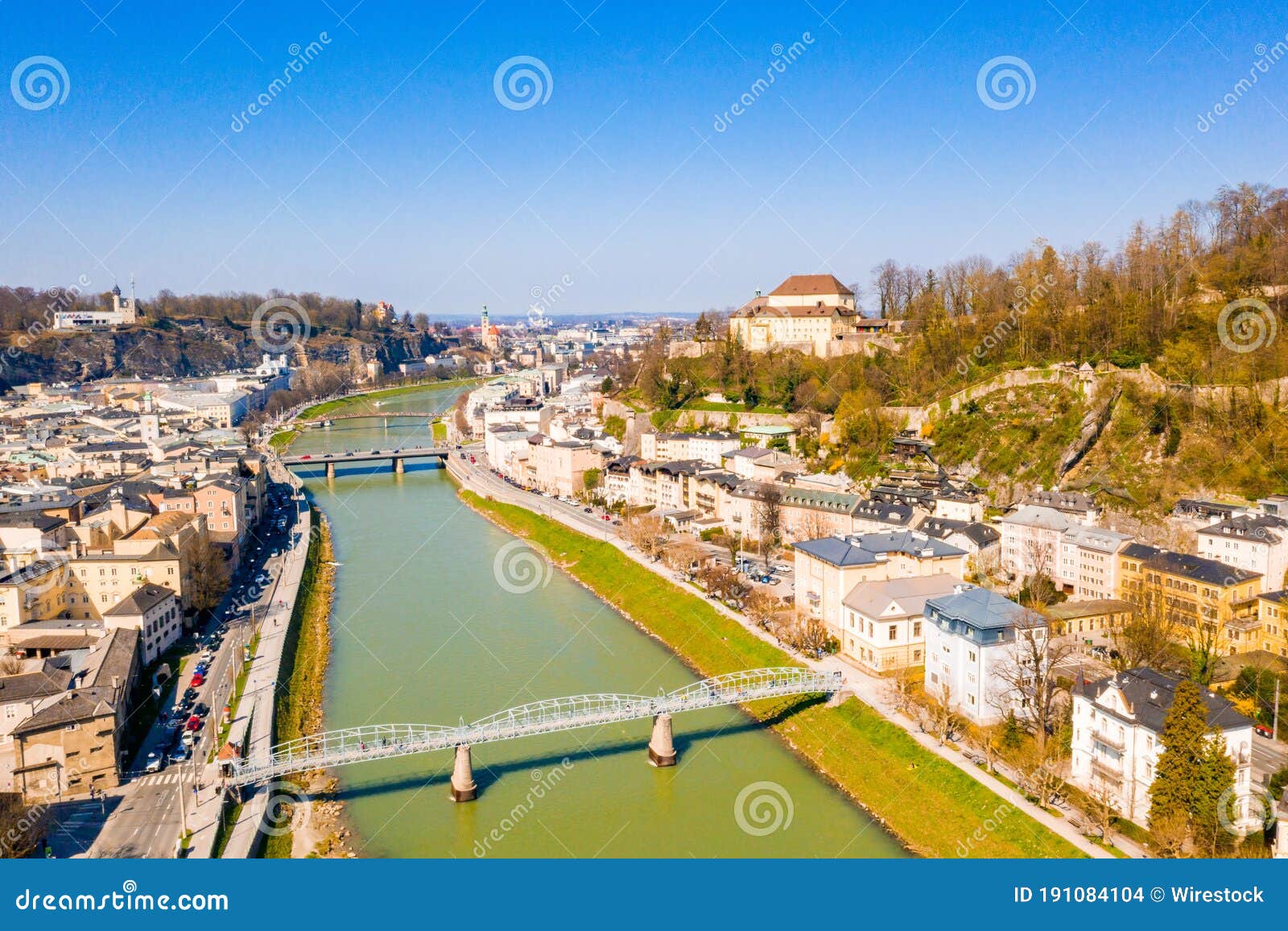 Salzach River Dividing the Beautiful City of Salzburg in Austria Stock ...