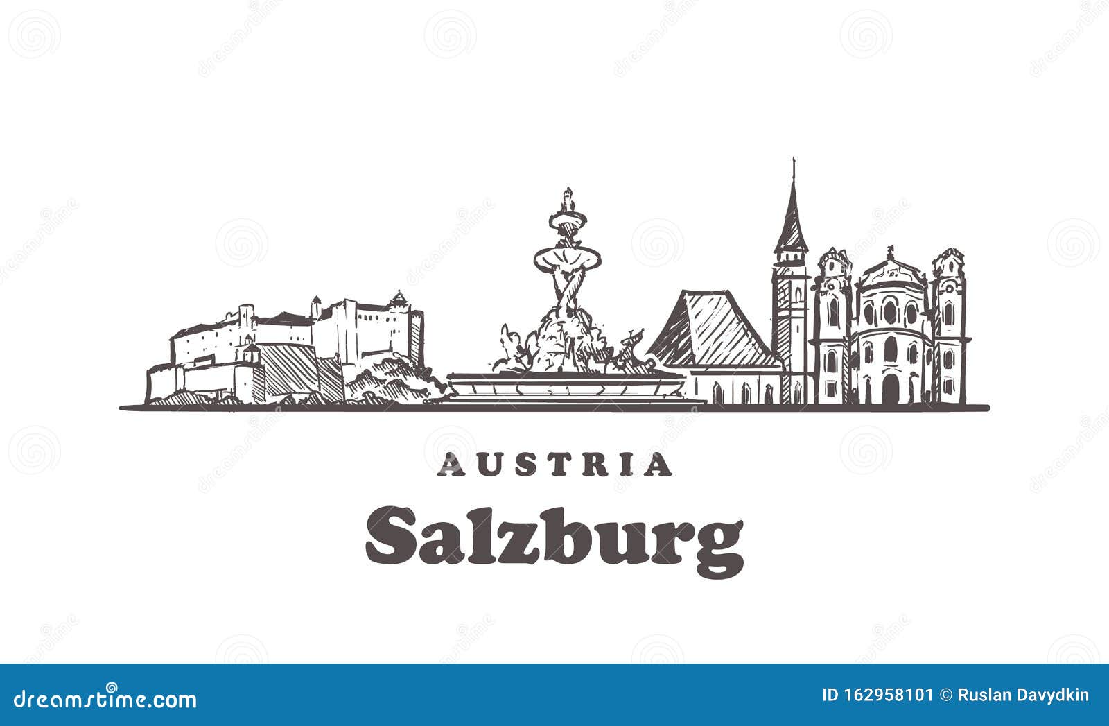 Salzburg Sketch Skyline. Salzburg, Austria Hand Drawn Illustration ...