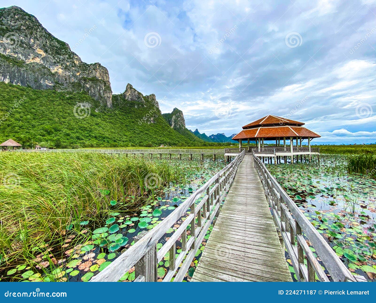 Sam Roi Yot Freshwater Marsh, Walk over the marsh, Bueng Bua Wood Boardwalk in Sam Roi Yot national park in Prachuap