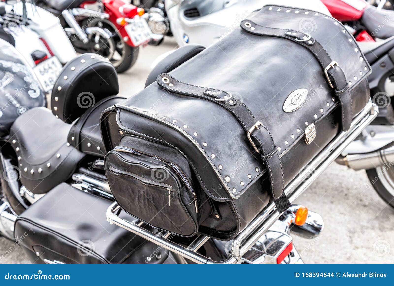 Leather Motorcycle Bag for Carrying Luggage Editorial Stock Image